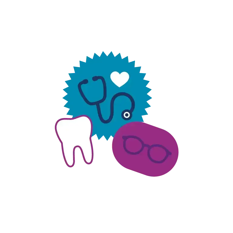 teeth, eye glasses and a stethoscope