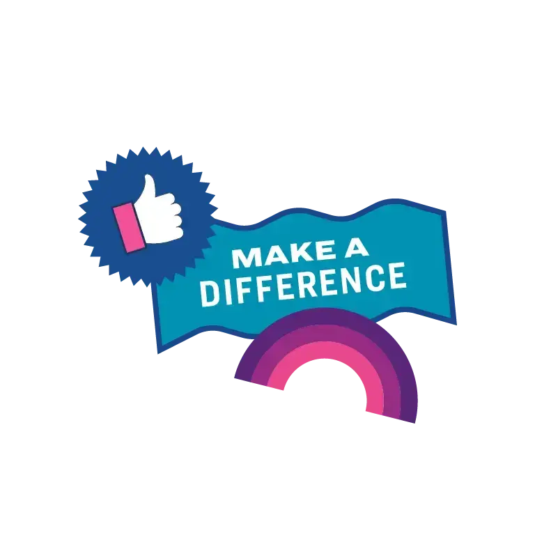 thumbs up, "make a difference" and a puple pink rainbow